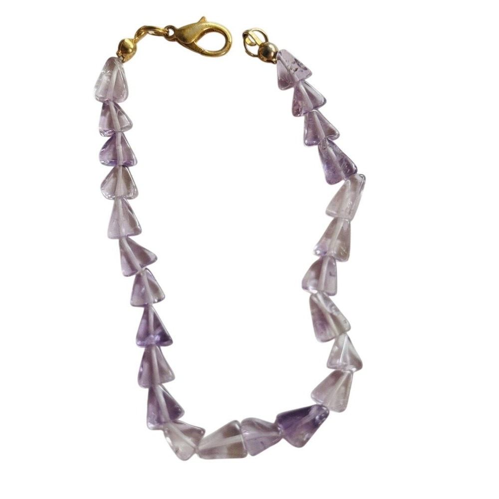 Purple Amethyst Beaded Bracelet 7.5" Beaded VTG Triangle Beads Authentic Natural